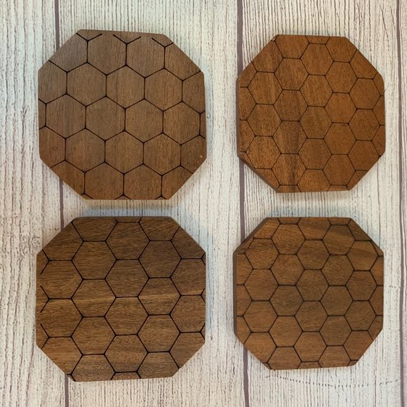 Artisan Market Bark Wood Hexagon Coasters with Honeycomb Pattern Set of 4 - Picture 2 of 9
